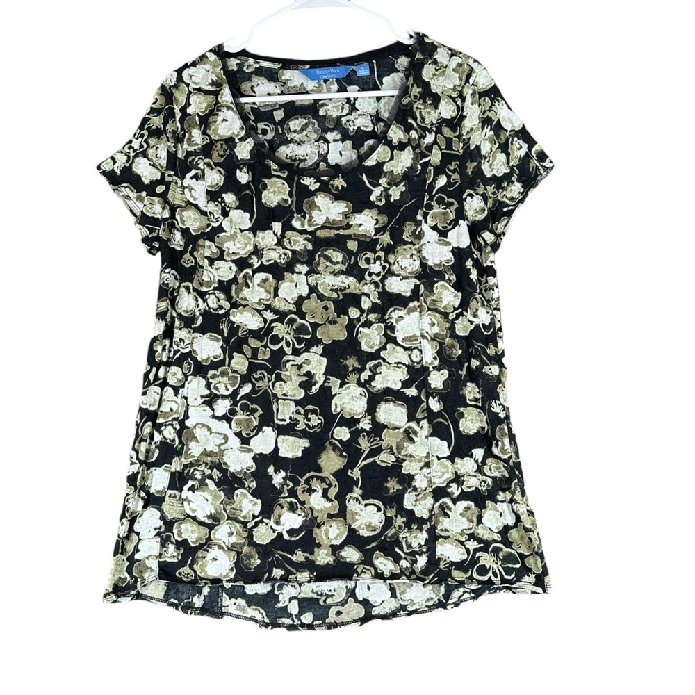 Simply Vera Vera Wang Women’s L Large SS Floral SS Blouse Bloomcore Boho Peasant